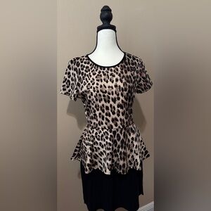 Forever 21 Leopard Print Short Sleeve Peplum Blouse Size M
